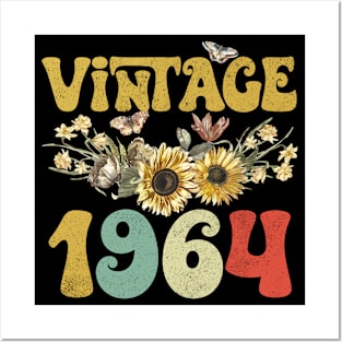 Vintage 1964 Sunflower Floral Retro Groovy 59th Birthday Posters and Art